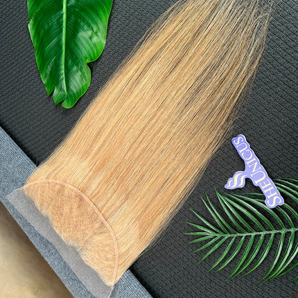 #27 Colored Straight 13x4 Transparent Lace Frontal Human Hair Prepluck Bleached Knots Invisible Lace 100% Raw Virgin Human Hair