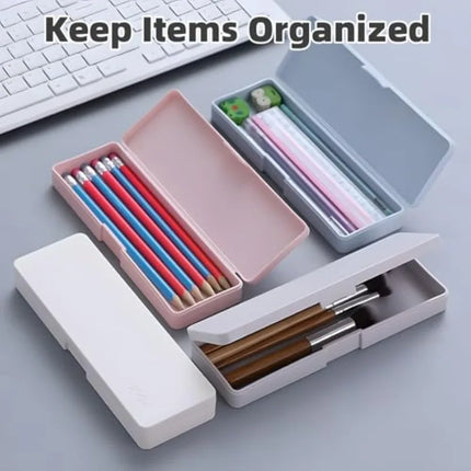 Pencil Box, 4 Pack Hard Pencil Case with Snap-Tight Lid, Stackable Plastic Crayon Box for Marker, Large Capacity School Office