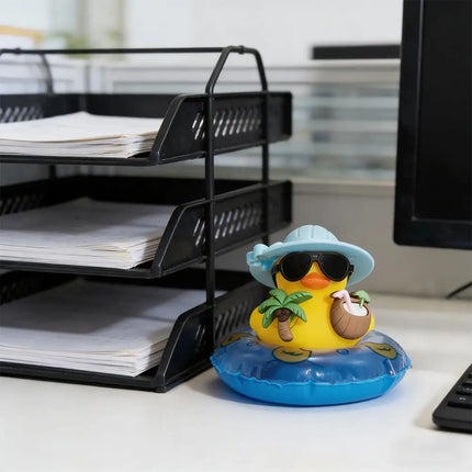 1pc Car Dashboard Ornaments Summer Yellow Duck Coconut Skateboard Hat Rubber Squeeze Duck Cute Car Decoration
