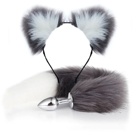40cm Fox Tail Anal Plug Sexy Plush Cat Ears Headbands Set Butt Plug Tail Erotic Cosplay Sex Toys for Women Anal Masturbating
