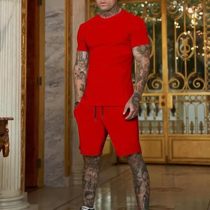 2025 summer new men's breathable sportswear short sleeved t-shirt and shorts set popular quick drying clothing