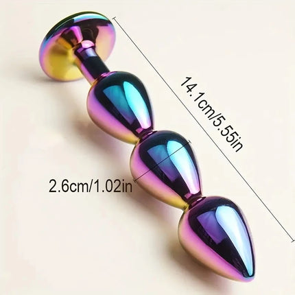 Rainbow Metal Butt Plug With Jewel, Beaded Anal Plugs Sex Toys G-Spot Dildo Prostate Massager, Analplug Buttplug