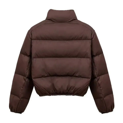 Winter Women's Casual Thi Cotton Padded Jaets Coats Street Sle Straight Cut Long Sve Zipper ort Length Pure Color