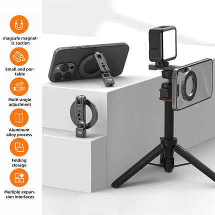VRIG Magnetic Phone Holder Tripod Mount MagSafe Phone Stand W 1/4 Cold Shoe for iPhone 16 15 14 Samsung Phone Camera Accessories