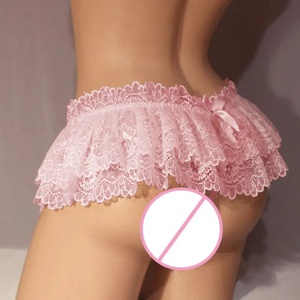 1pc Super Short See Through Lace Skirt Sexy Bow Mini G-string Babydolls Temptation Porno Mini Skirt One-piece Thongs