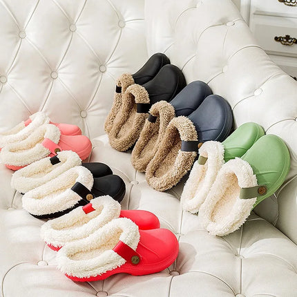 KANCOOL Fur Lined Clogs Shoes For Women Men Winter Indoor Outdoor Waterproof Plush Slippers Cozy Warm House Slippers Garden Shoe