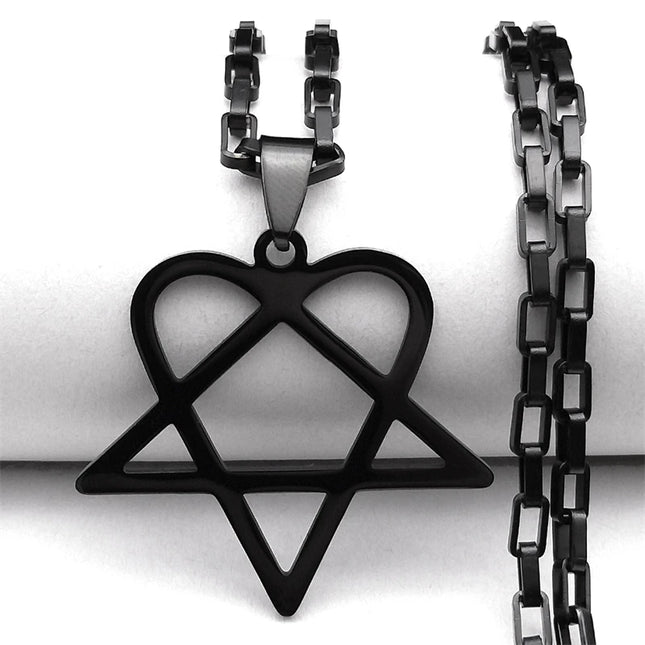 Hip Hop Rock Music Him Heartagram Star Heart Necklace for Women Men Stainless Steel Y2k Black Metal Band Goth Punk Chain Jewelry