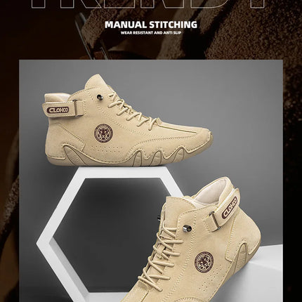 CLOHOO Hand-Sewn Octopus Design Men's Short Boots High-Top Leather Riding Boots Stylish Men's Footwear