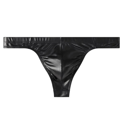 Men's Stretch Imitation Leather G-String Sexy Bugle Pouch T-Back Thong Korean Youth Solid Mid Waist Underwear Lingerie Parties