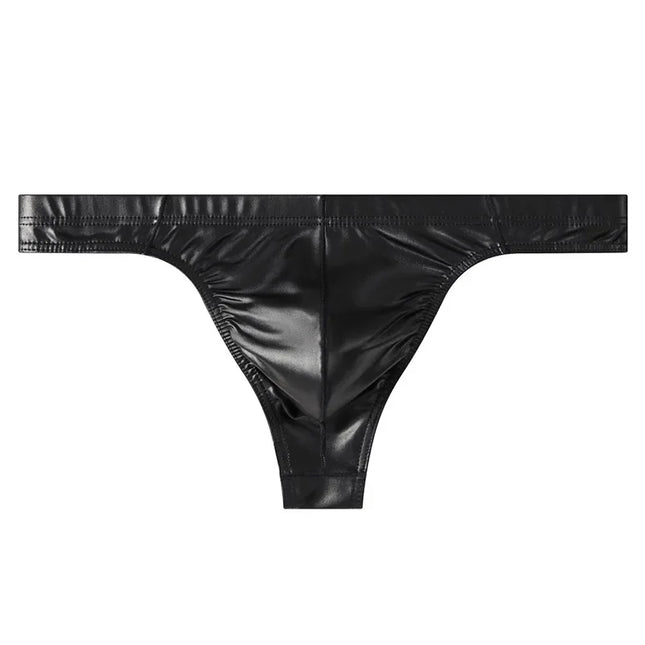 Men's Stretch Imitation Leather G-String Sexy Bugle Pouch T-Back Thong Korean Youth Solid Mid Waist Underwear Lingerie Parties