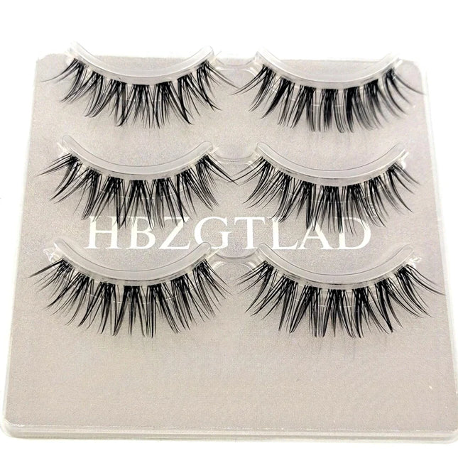 3 Pairs Short Mink Lashes 3D Mink Eyelashes Invisible Band Natural Black Mink False Eyelash Full Strip Reusable Eyelashes