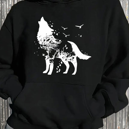 2025 Autumn and Winter Women's Wolf Pattern Hoodie Casual Black Pullover White Wolf Pattern Casual Hoodie Comfortable Graphic
