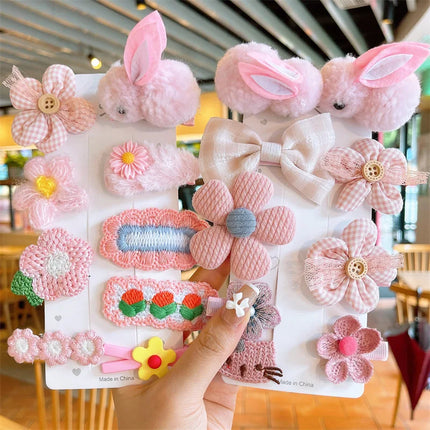 9Pcs/Set Kids Plush Hair Clips Cute Rabbit Children Side Clip Cartoon Baby Barrettes Winter Headdress Bow Flower Girls Hairpins
