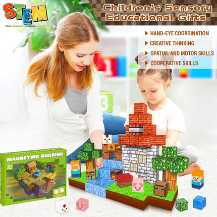 Magnetic Building Block Bricks Toy Stacking World STEM Mine Architectural Set Model DIY Educational Kids Gifts for Boy Girls