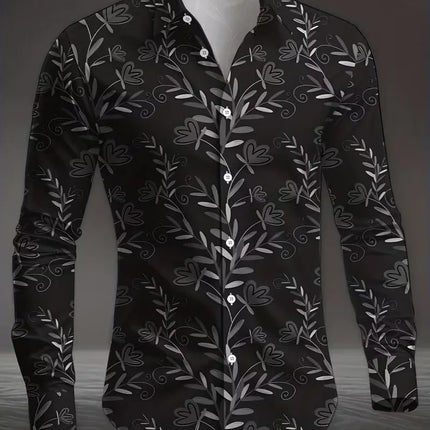 New men's fashionable 3D animal printed shirt with casual long sleeves and floral button design, fashionable shirt top