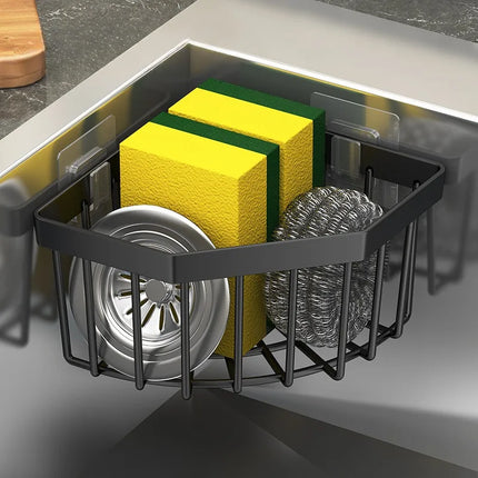 Triangle Sink Draining Rack Set (One Draining Basket + Two Hooks) Is a Space-Saving Storage Solution for Kitchen,Easy to Clean