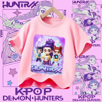 2026 New Huntrix Girls' Shirt Rumi Zoey Mira Graphic Print T-Shirt for Teens and Toddlers Spring/Summer Demon Hunter T-Shirt