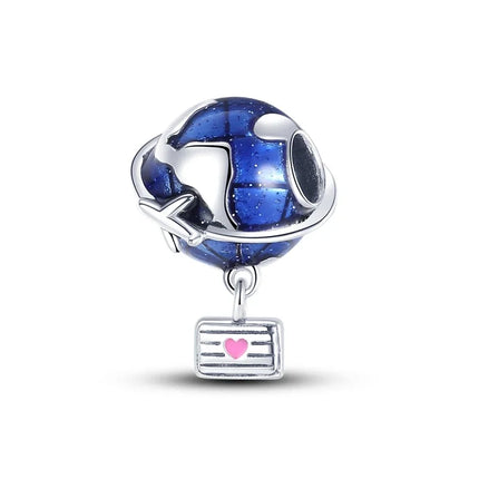 925 Sterling Silver Travel Passport Trunk Charms Fit Original Bracelet Diy Airplane Earth Beads for Jewelry Making Gift