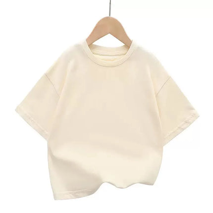 Kids Loose Short-sleeved T-shirt Summer New Pure Cotton Round Neck Boys Girls Solid Color Tee Teen Girl Clothes 12-14 Years