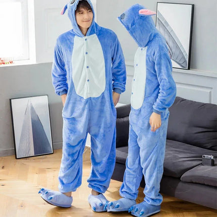 A Litter Of Bears Adults Kigurumi Onesie Couple Flannel Sleepwear Unisex Stitch Cartoon Animal Pajamas Set Winter Warm 2025 New