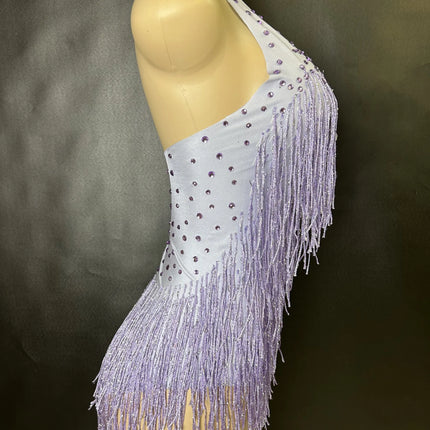 Sparkly Rhinestones Fringe Bodysuit Women Nightclub Party Dance Costume Stage Wear Sexy Tassel Leotard Performance Clothing 7G