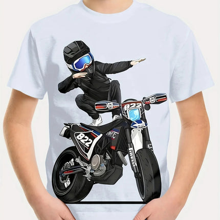 2024 Summer Kids Clothing Motorcycle Children's T-Shirt 3D Printing Short Sleeve Boys Girls Loose Tops Streetwear 2 To 8 Years