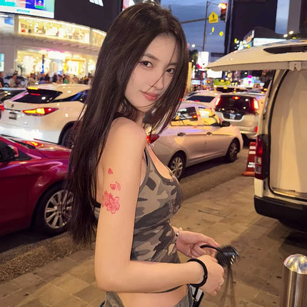 American Retro Camouflage Svel Strap Vest Women Summer Sexy Spicy Slim Fit Outerwear ort Versatile Small Top