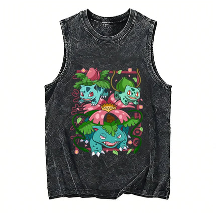 2026 Anime Men's Tank Top Pokemon Oversized Vintage Washed Vest Man Sleeveless Shirt Summer Y2k Clothes T Shirts Gym Clothes