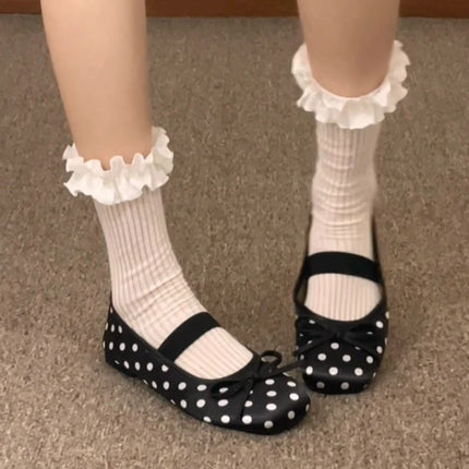 Spring Butterfly-knot Women Dot Ballet Flats Comfort Shallow Elastic Band Shoes Ladies Eelgant Soft Sole Dress Mary Jane Shoes