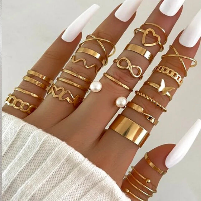 58PCS Set Maximum Mix Gold Plated Metal Jewelry Set Necklace Hoop Earrings Rings Bracelets for Women Accessories No Box Included