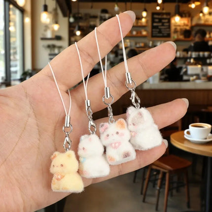 Flocking Animal Dog Cat Pendant Cute Keychain Keyring Bag Earphone Car Keychain Decor Keychains Accessories Phone Chain Lanyard