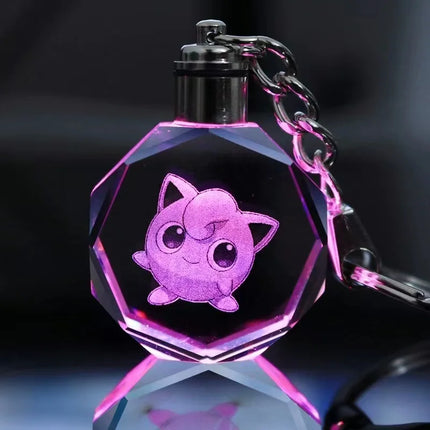 Pokemon Cartoons Anime Figure Pikachu Charizard Mewtwo Eevee Crystal Collection Luminous Keychain Pendant Model  Toy Gift