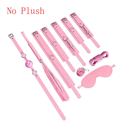 Couples BDSM Bondage Kit with Handcuffs Neck Collar Wrist Restraints Mouth Gag And Strap Fetish SM Sex Toys for Women Adult Game