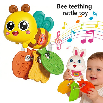 Infant Musical Educational Teethers and Rattles for Boys and Girls, to Chew and Play, Colorful Cartoon Designs