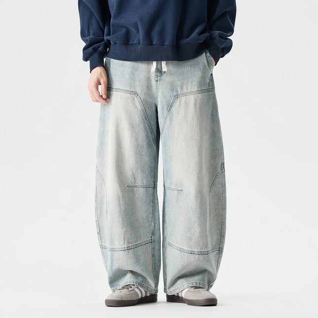 High Waist Casual Jeans Men New Arrival 2026 Spring Vintage Style Streetwear Solid Color Washed Male Denim Wide Leg Pants N049