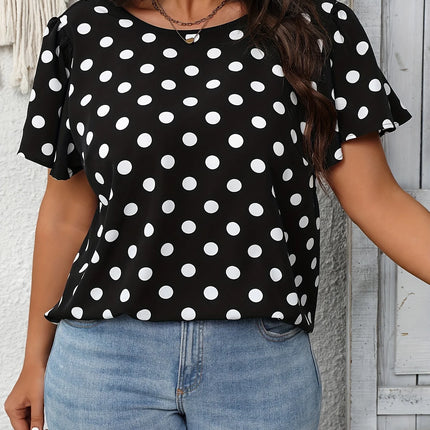 Plus Size Summer Elegant Spot Print Shirt for Women Casual Office Lady Bow Back Curve Clothing Female Blouses