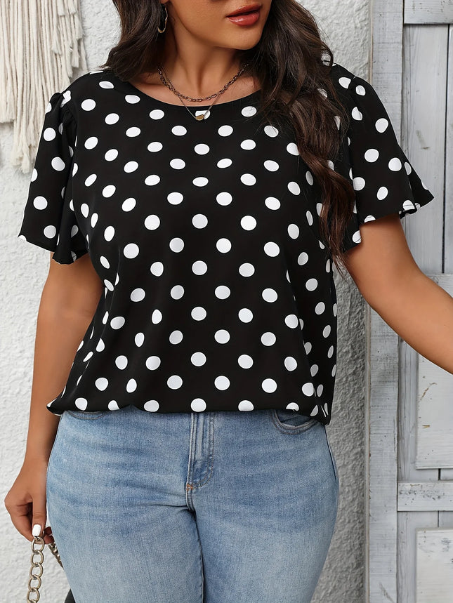 Plus Size Summer Elegant Spot Print Shirt for Women Casual Office Lady Bow Back Curve Clothing Female Blouses