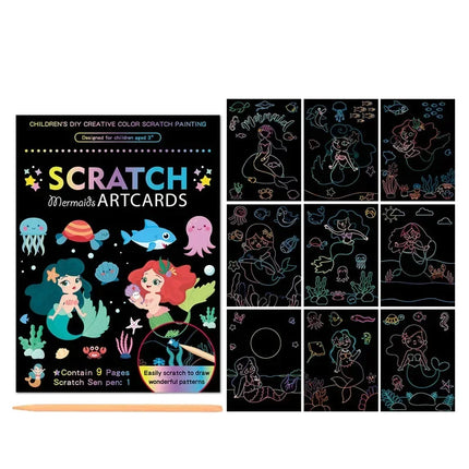 Rainbow Color Scratch Art Painting Paper Card Kit Cartoon Dinosaur Magic Drawing Board Kids DIY Educational Toys Christmas Toys