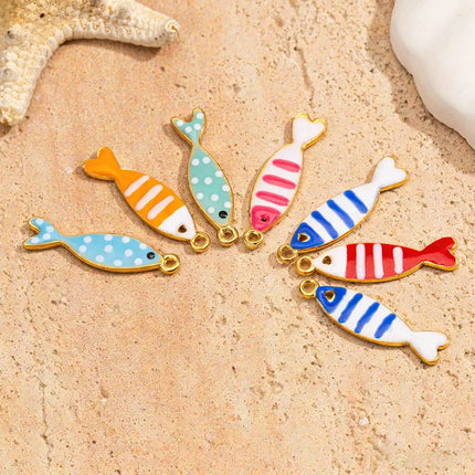 6/12pcs Stainless Steel Small Fish Enamel Pendant for DIY Jewelry Making Accessories Findings Ocean Necklace Earrings