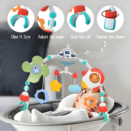 Baby Stroller Arch Toys Crib Music Rotating Bouncers Toys Fine Motor Skills Sensory Development Arch Car Seat Toys for Toddler