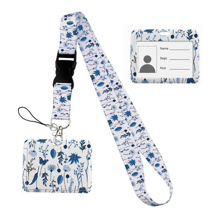 Flower design Lanyard Business Credit horizontal Card Holder Neck Strap Keychain Hang Rope ID Badge Holder Lariat Lasso