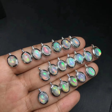 1 Pc Fengbaowu Natural Colorful Opal Pendant Oval Cabochon 925 Sterling Silver Reiki Healing Stone Jewelry Gift For Women