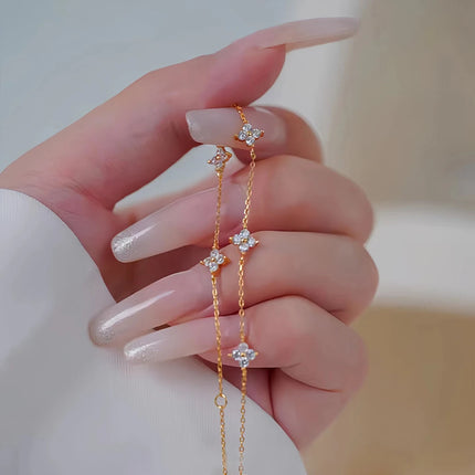 New Stainless Steel Zircon Necklaces for Women 18K Gold Plated Four Leaf Grass Collar Chain Necklace Luxury Jewelry Gift
