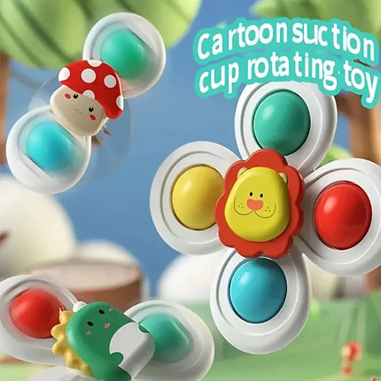 3pcs of Set 0-3 years old Baby Bathroom Spinning Toys,Can be sucked on the Table, Bathroom Wall, glass,Car Windows Soothing Toys