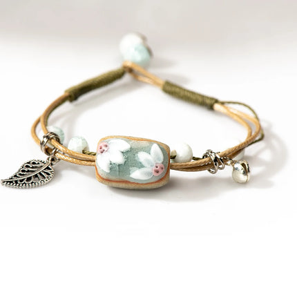 Forest Series Plant hand-kneaded Ceramic Adjustable DIY Bracelet For Women Gift Jewelry Wholesale #CZ501