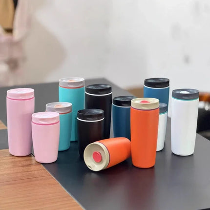 Simple Stainless Steel Vacuum Flasks Mug Insulated Coffee Cup Leakproof Lid Travel Silent Base Thermos Cups Thermal Water Bottle