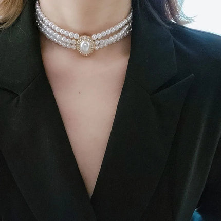 AINAMEISI 3pcs Fashion Bridal White Multi-Layer Imitation Pearl Necklace Set Dress Wedding Accessories