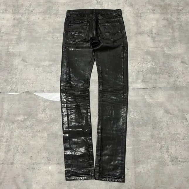 HKSH Autumn New Men Tide Dark Vintage Stylish Damage Waxed Denim Pants Handmade Hole High Street Jeans Straight Chic Ins HK17722