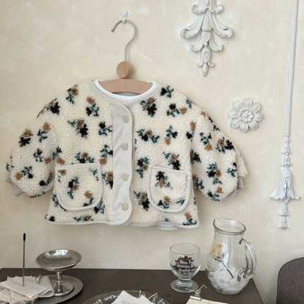 Children Winter Autumn Clothing Soft Coat For Newborn Baby Girls Thicken O-neck Pocket Buttons Plush Jackets Warm Outwears