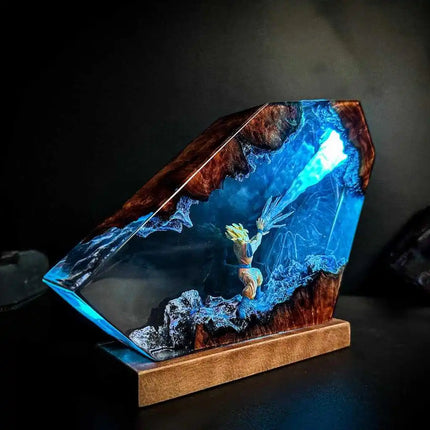 Goku Kamehameha Epoxy Resin LED Night Light, Dragon Ball Z Action Scene Art Statue, Anime Collectible Desk Lamp & Decor Figure